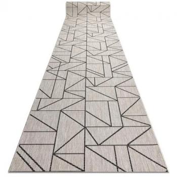 Alfombra de pasillo SIZAL FLOORLUX modelo 20605 Triángulos, Geométrico plateado / negro 80x360 cm