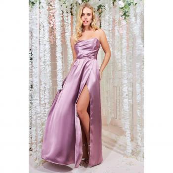 Goddiva Front Split Satin Bandeau Maxi - Blush
