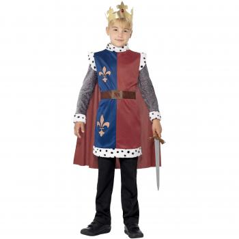Disfraz de Rey Artur Medieval para Niño - Talla S, Azul-Rojo-Blanco