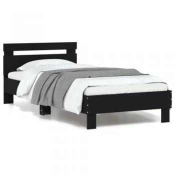 Estructura de cama con cabecero y luces LED negro 90x190 cm