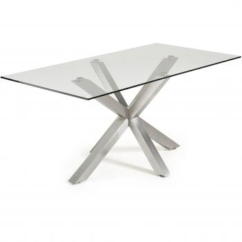 Kavehome Mesa New Argo 160x90, Inox Mate Cristal Transparente
