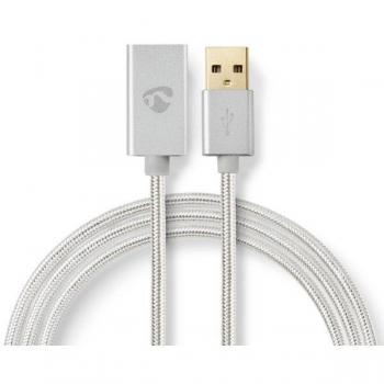 Cable USB 2.0 de Aluminio de 2 metros con Conector USB A Macho a USB A Hembra para Extensión de Disco Duro (HDD)