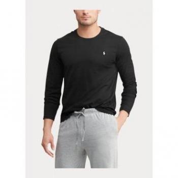 Polo Ralph Lauren Men's Long Sleeve Cotton Sleep Top - Solid Black