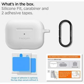 Spigen Funda de Silicona Fit Compatible con AirPods Pro Case 2019, Funda Protectora para AirPods Pro Charging con mosquetón [Frontal Visible LED] – Blanco