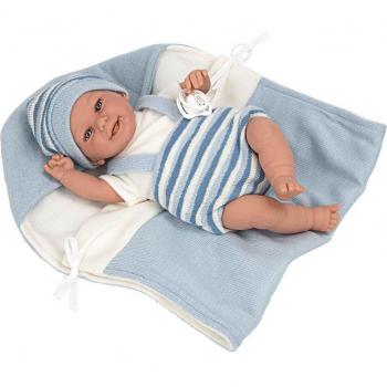 Muñecas Arias Elegance Babyto Azul con Manta 35 cm de Peso y Rayas - Referencia 60751