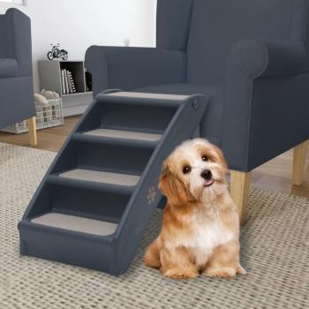 Folding 4-Step Dark Grey Dog Stairs