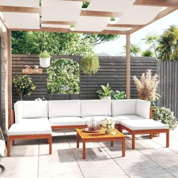 7-Piece Cream Cushion Garden Lounge Set in Solid Acacia Wood