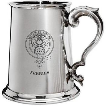 Ferries Family Crest Polished Pewter 1 Pint Tankard with Scroll handle