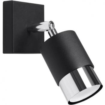 Foco de Pared Sollux Nero, Acero Negro/Cromo, 1 Bombilla GU10, Dimable, 16x8x17.5 cm