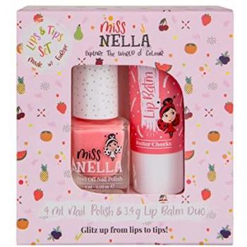 Set de Esmalte de Uñas Glitter Peach Slushie y Bálsamo Labial Hipoalergénico Butter Cheeks para Niños