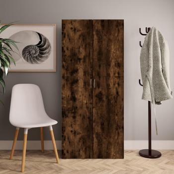 Mueble zapatero de madera contrachapada roble humo 80x35,5x180 cm Marrón