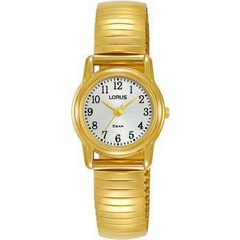 Reloj de pulsera Lorus Lady RRX34HX9 con correa dorada y esfera plateada, diseño elegante para mujer