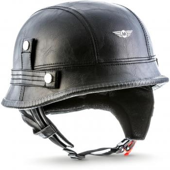 Moto Helmets D33 Casco de Moto Retro con Hebilla de Seguridad Click´n Secure TM Clip y Bolsa de Transporte, Leather Negro, M