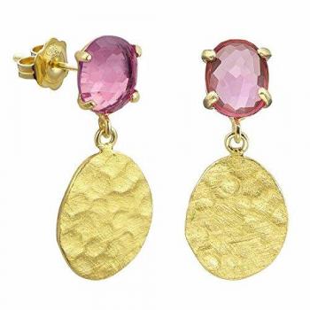 Pendientes de Durán Exquse de la colección Posidonia realizada en plata 925 bañada en oro amarillo, detalles en martele y cuarzo turmalina