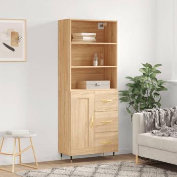 Aparador alto de madera contrachapada color roble 69,5x34x180 cm