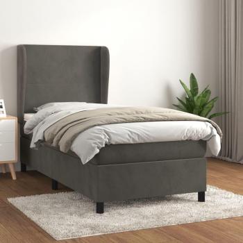 Cama box spring suave con colchón de terciopelo gris oscuro 100x200 cm