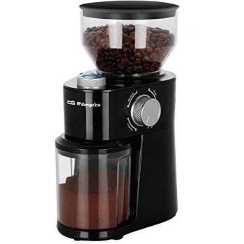 Orbegozo MO 3400 - Molinillo de café, 2-12 tazas, sistema de muelas, capacidad tolva 240 g, capacidad depósito 95 g, libre de BPA, 200 W