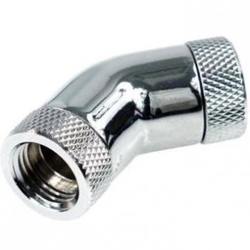 Alphacool 45° Angled Adapter - G1/4 Rotatable - 2x Female Thread - Chrome Water Cooling Connector