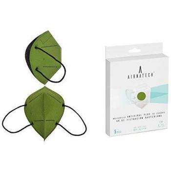 AIRNATECH PLUS AIR-E017 Mascarillas Higiénicas Reutilizables - 20 Lavados - 99,9% Filtración Bacteriana - 16 Verde Oliva Militar - Pack 5 unidades