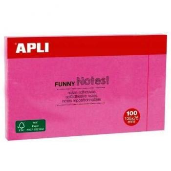 Apli Notas Adhesivas Funny 125x75mm - Bloc de 100 Hojas - Adhesivo de Calidad - Fácil de Despegar - Rosa Fluorescente