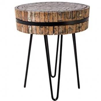 Mesa de centro rústica de madera de teca clara con patas de acero estilo industrial Taku