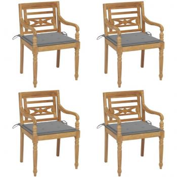 Batavia Teak Wood Chairs with Cushions Set of 4