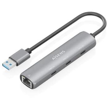 Dock USB 3.0 Aisens ASUC-4P037-GR con Hub 3xUSB-C y Ethernet Gigabit, Gris, 15 cm