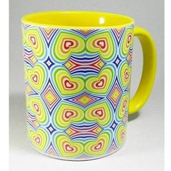 Rainbow Hearts Mug with yellow glazed handle and inner