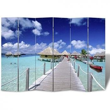 vidaXL Biombo con Foto de Playas Pantalla Divisor Separador de Espacios con Imagen Impresa para Dividir Habitación Madera de Abeto 217x170 cm