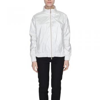 Women's White Zip-Up Polyester Jacket with Front Pockets - Size L