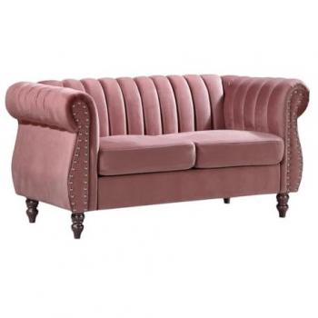 Sofá Chesterfield 2 plazas de terciopelo rosa viejo TRUMBO