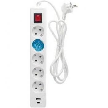 Base Múltiple 5T+USB C+A con Interruptor y Cable de 1,4m en Polipropileno Blanco