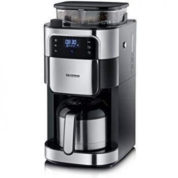 SEVERIN KA 4814 Cafetera de goteo con molinillo integrado, capacidad para 10 tazas, jarra termo de 1 litro, desconexión automática, pantalla LED con temporizador