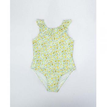 Bañador de bebé niña estampado con flores amarillas y volante