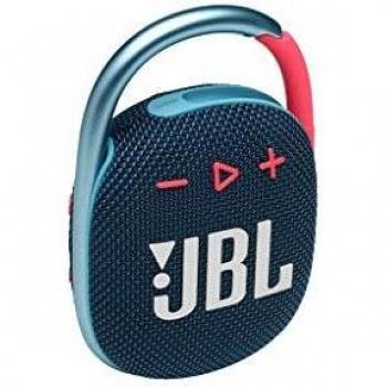 JBL Clip 4 Altavoz inalámbrico con Bluetooth, resistente al agua IP67 y al polvo, con estilo llamativo y diseño ultraportátil, 10h de música continua, rosa y azul
