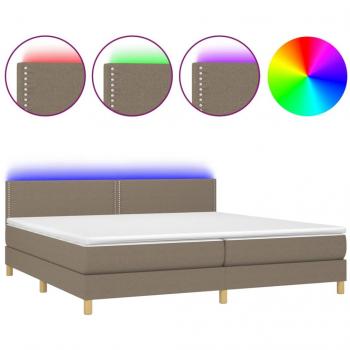 Cama box spring con colchón LED tela gris taupe 200x200 cm