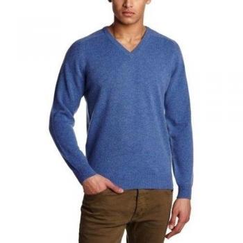 Al Andalus - Jersey de punto con cuello de pico de manga larga para hombre, talla XL, color vaquero