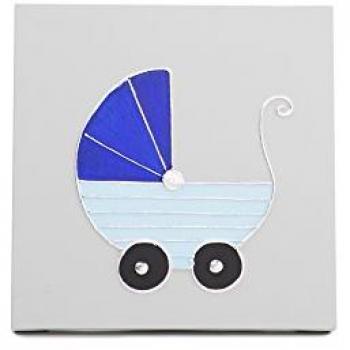 Cuadro Artesanal Infantil Carrito Azul Claro 30x30x3,5 cm