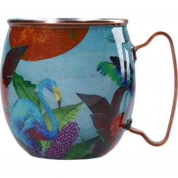 Taza de Acero Inoxidable para Moscow Mule Sarah Arnett, 450ml, Doble Pared con Estampado de Flamencos