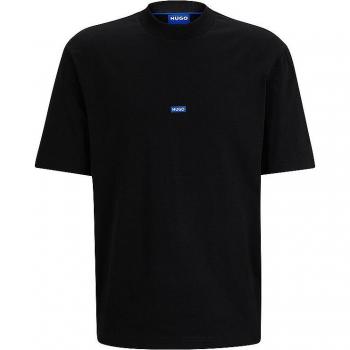 Camiseta Hugo Nieros Negra con Bordado de Etiqueta para Hombre - Talla S