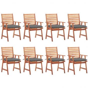 Outdoor Dining Chairs Set of 8 with Cushions Solid Acacia Wood
