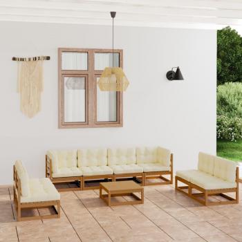 Set de Sofás de Jardín 9 Piezas con Cojines en Madera Maciza de Pino Marrón