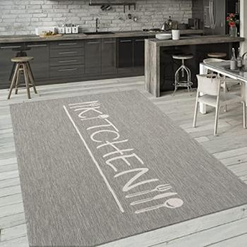 Alfombra Interior y Exterior Cocina Moderna Letra 80x250 cm, Color: Gris, Motivo Abstracto, Tamaño: 80x250 cm