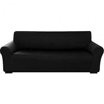 Amazon Brand - Umi Fundas para Sofa 3 Piezas Funda Sofa contra Manchas Protectora Moderna Elasticas Ajustable Suave Negro