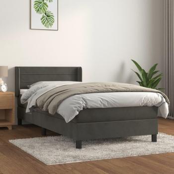 Cama box spring blanda con colchón de terciopelo gris oscuro 80x200 cm