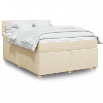 Cama Box Spring con Colchón de Tela Color Crema 140x190 cm