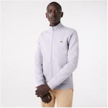 Sudadera con cremallera gris Lacoste para hombre, regular fit, felpa cepillada