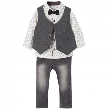 Vertbaudet conjunto chaleco + camisa + pantalón + Lazo Bebé Niño en algodón puro gris gris oscuro Talla:6M - 67CM