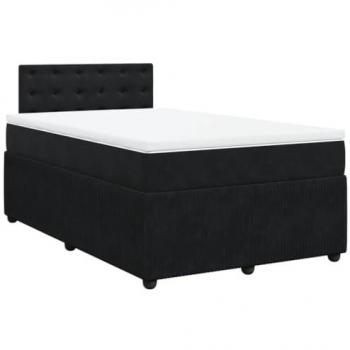 Cama box spring con colchón de muelles en terciopelo negro 120x200 cm