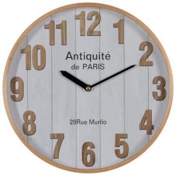 Reloj de Pared Blanco Natural Madera Cristal 32 x 32 x 4,5 cm
